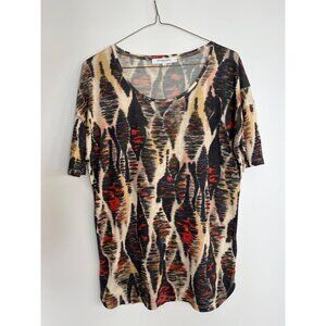 Gerard Darel Scoop Neck Short Sleeve Silk Top Blouse Black Orange‎ Semi Sheer 2
